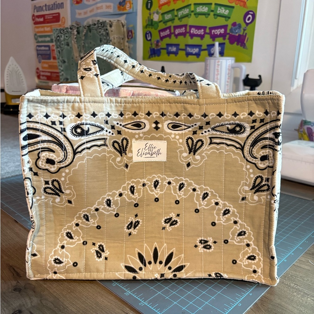 Beige Bandana Tote Bag